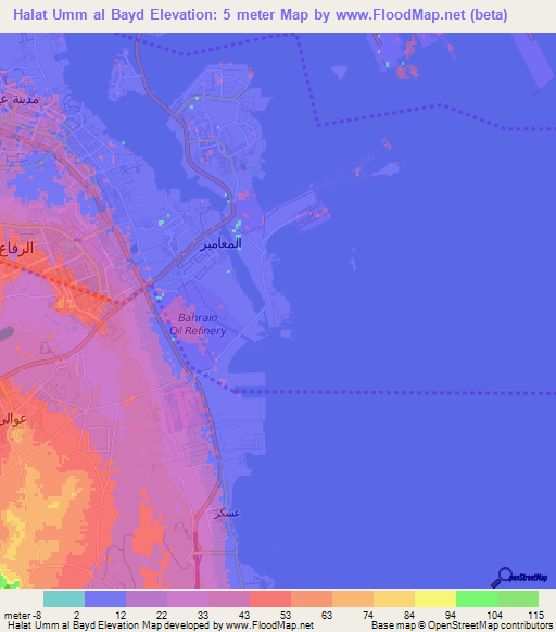 Halat Umm al Bayd,Bahrain Elevation Map