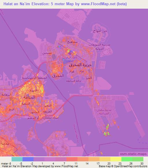Halat an Na`im,Bahrain Elevation Map