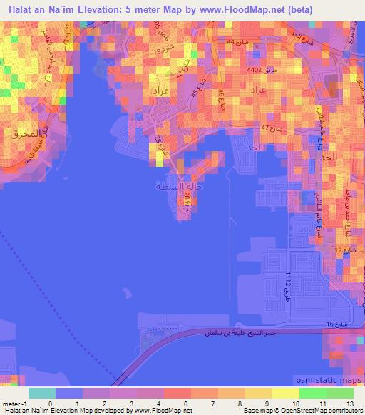 Halat an Na`im,Bahrain Elevation Map