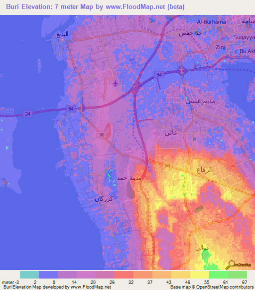 Buri,Bahrain Elevation Map