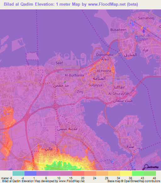 Bilad al Qadim,Bahrain Elevation Map