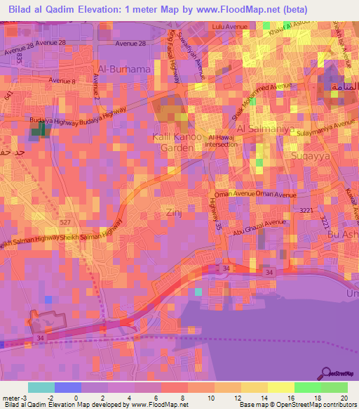 Bilad al Qadim,Bahrain Elevation Map