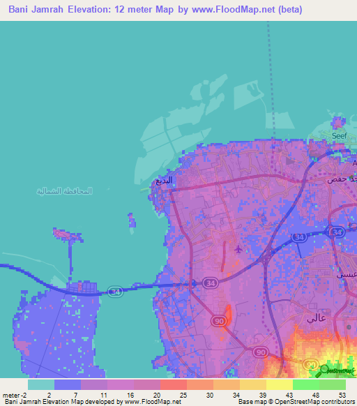 Bani Jamrah,Bahrain Elevation Map