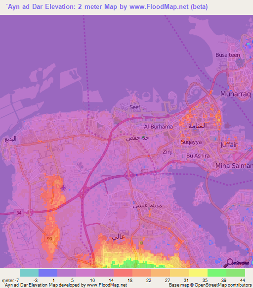 `Ayn ad Dar,Bahrain Elevation Map