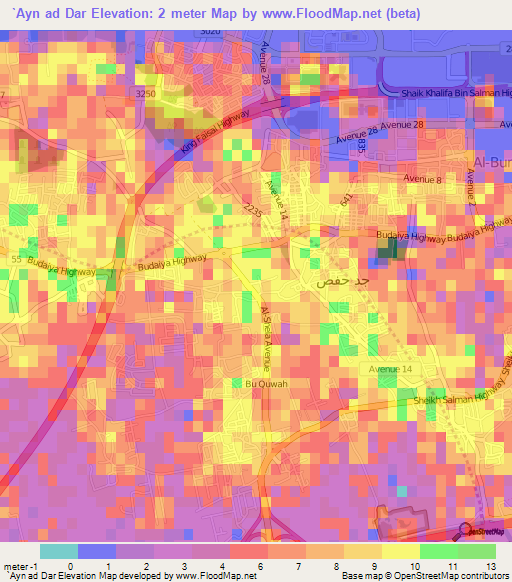 `Ayn ad Dar,Bahrain Elevation Map