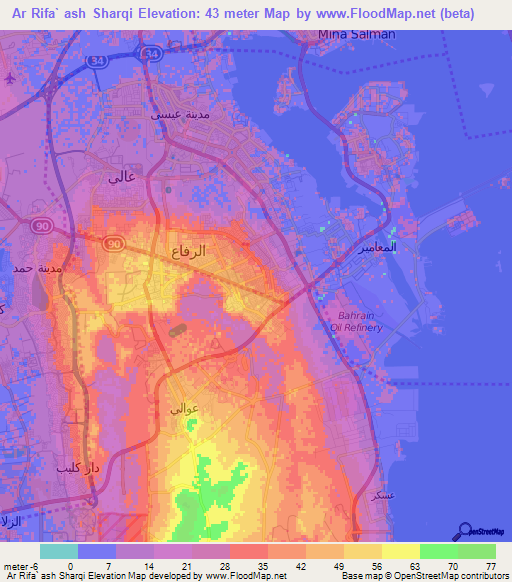 Ar Rifa` ash Sharqi,Bahrain Elevation Map