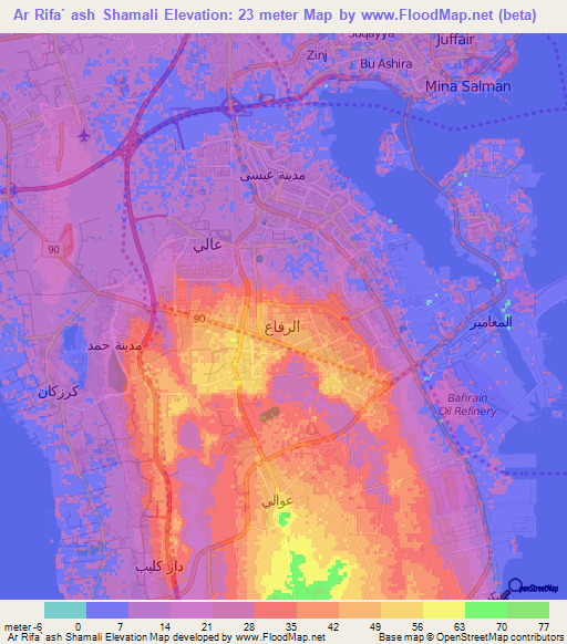 Ar Rifa` ash Shamali,Bahrain Elevation Map