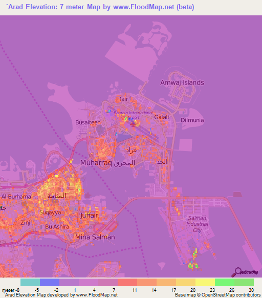 `Arad,Bahrain Elevation Map