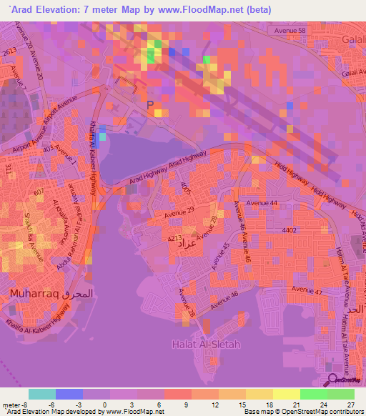 `Arad,Bahrain Elevation Map