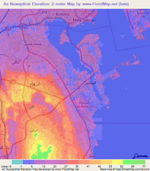 An Nuwaydirat,Bahrain Elevation Map