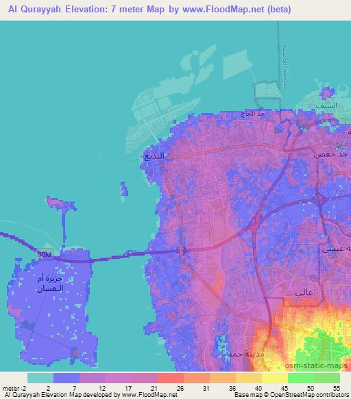 Al Qurayyah,Bahrain Elevation Map