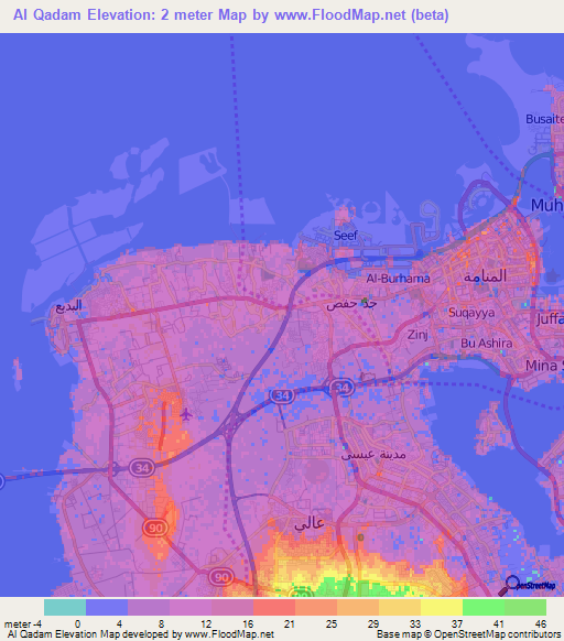 Al Qadam,Bahrain Elevation Map