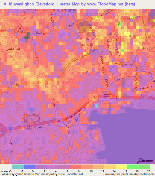 Al Muwaylighah,Bahrain Elevation Map