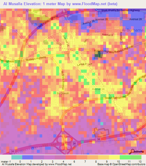 Al Musalla,Bahrain Elevation Map