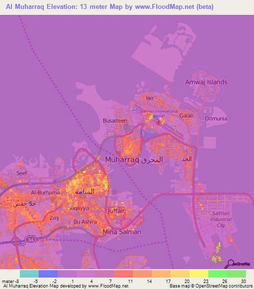 Al Muharraq,Bahrain Elevation Map