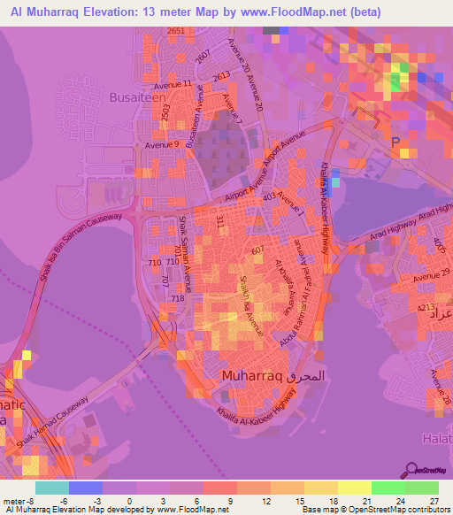 Al Muharraq,Bahrain Elevation Map