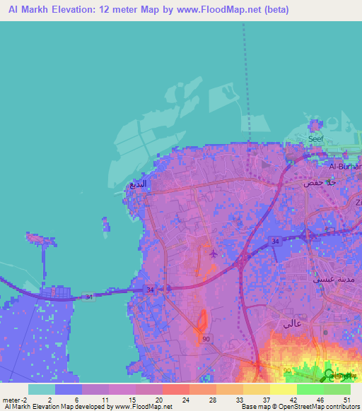 Al Markh,Bahrain Elevation Map