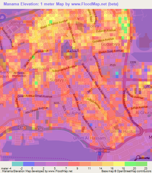Manama,Bahrain Elevation Map