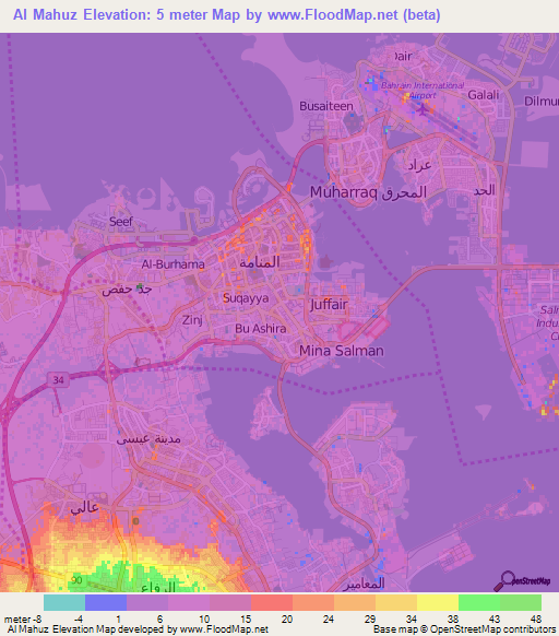 Al Mahuz,Bahrain Elevation Map