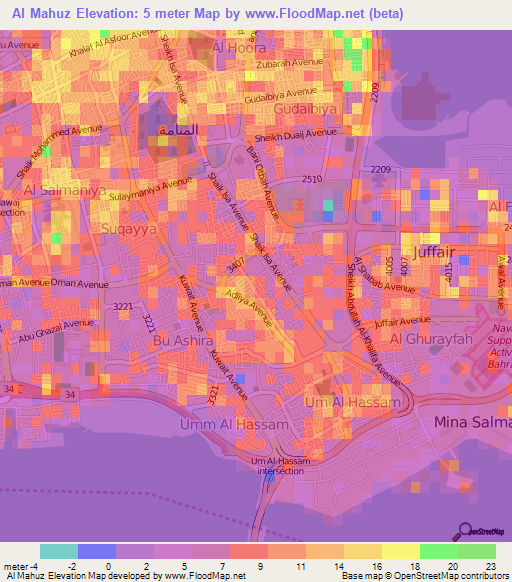 Al Mahuz,Bahrain Elevation Map