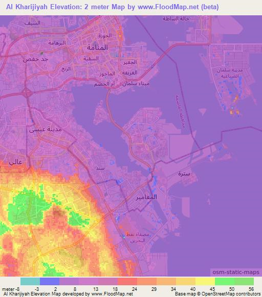 Al Kharijiyah,Bahrain Elevation Map