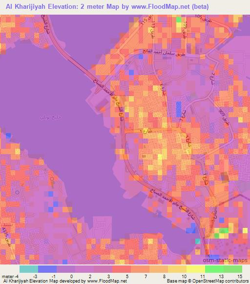 Al Kharijiyah,Bahrain Elevation Map