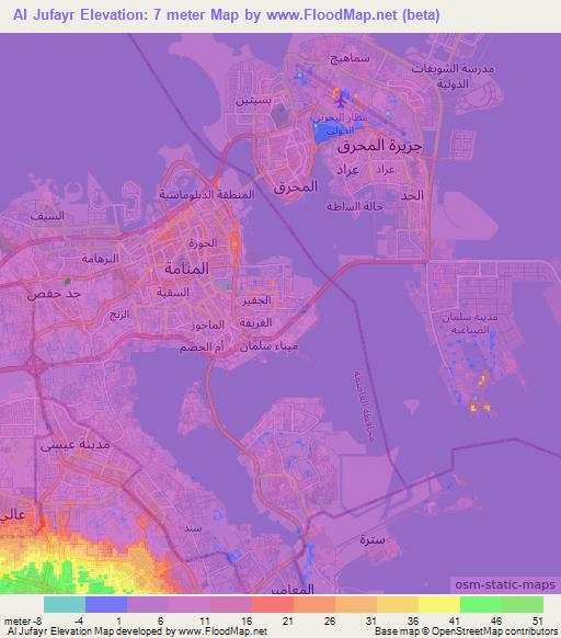 Al Jufayr,Bahrain Elevation Map