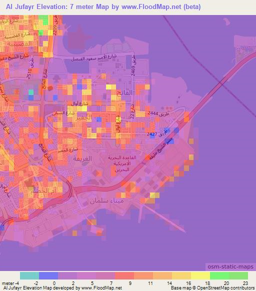 Al Jufayr,Bahrain Elevation Map