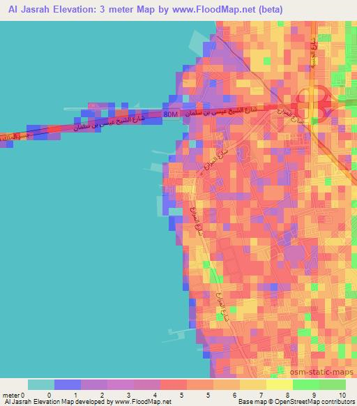 Al Jasrah,Bahrain Elevation Map