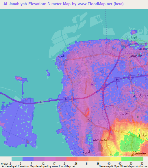 Al Janabiyah,Bahrain Elevation Map