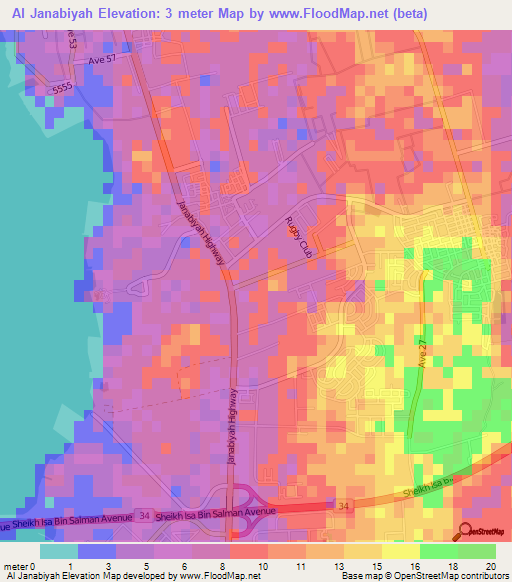 Al Janabiyah,Bahrain Elevation Map