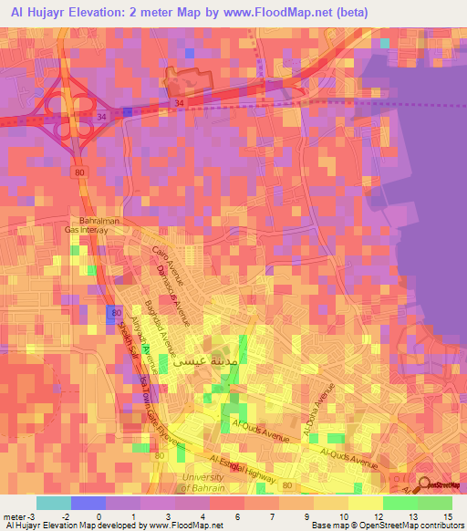 Al Hujayr,Bahrain Elevation Map
