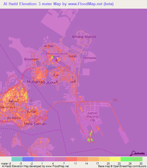 Al Hadd,Bahrain Elevation Map