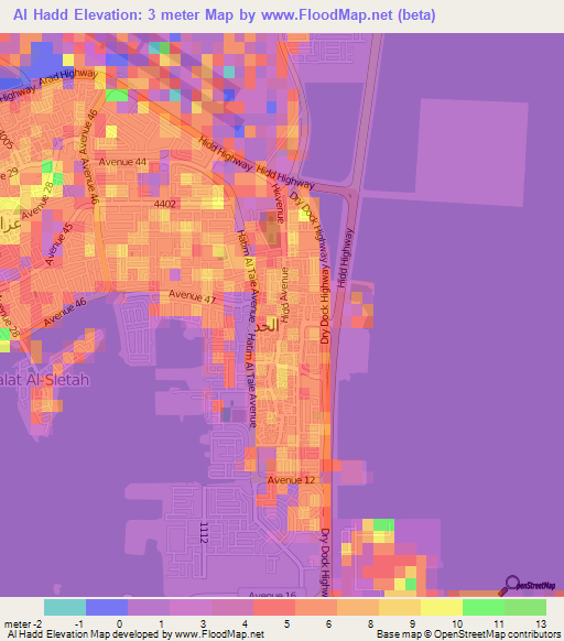 Al Hadd,Bahrain Elevation Map