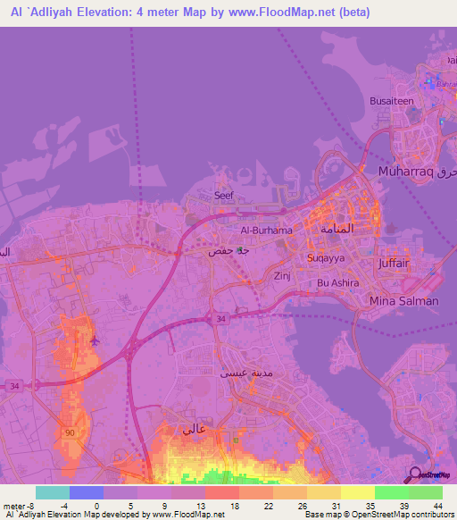 Al `Adliyah,Bahrain Elevation Map