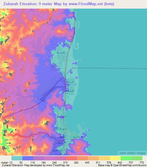 Zubarah,United Arab Emirates Elevation Map