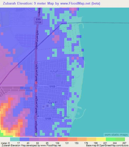 Zubarah,United Arab Emirates Elevation Map