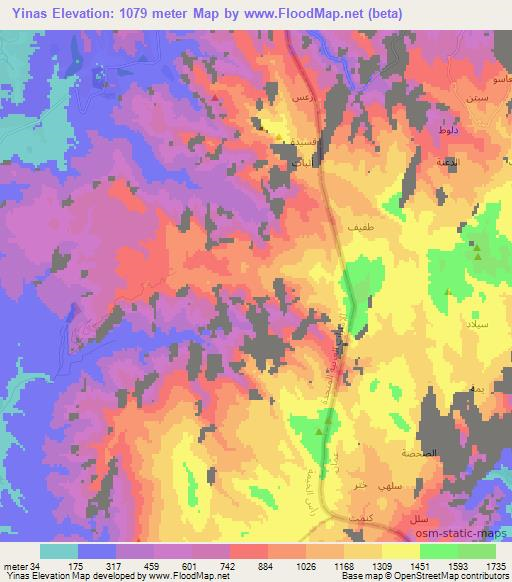 Yinas,United Arab Emirates Elevation Map