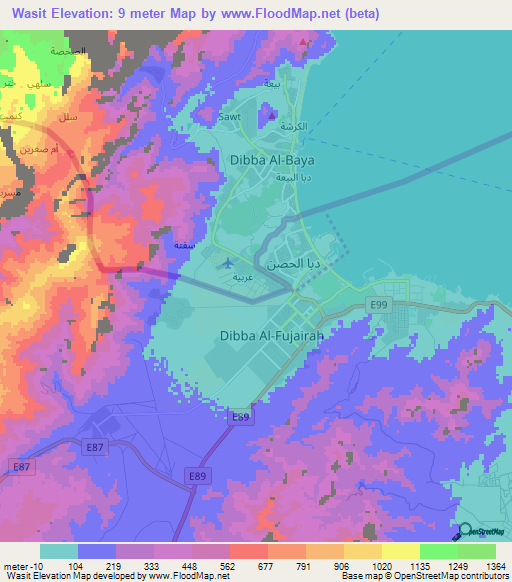 Wasit,United Arab Emirates Elevation Map