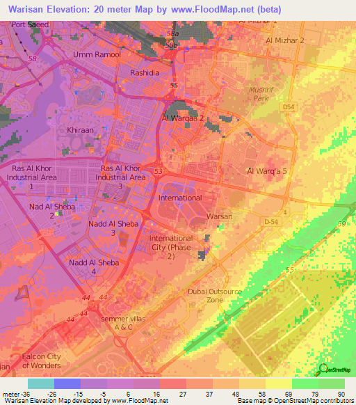 Warisan,United Arab Emirates Elevation Map