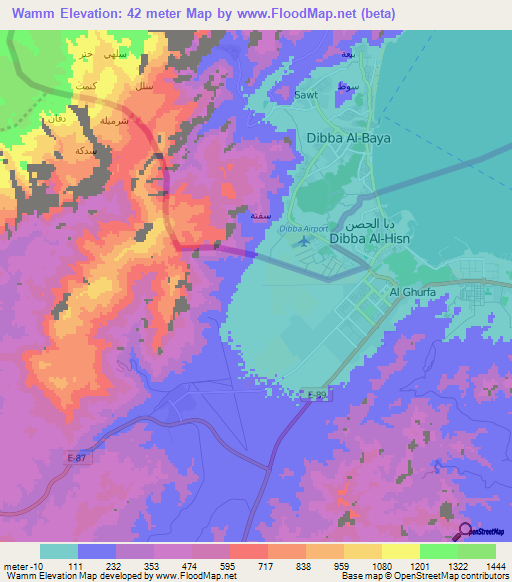 Wamm,United Arab Emirates Elevation Map