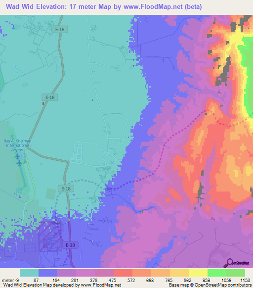 Wad Wid,United Arab Emirates Elevation Map