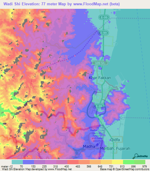 Wadi Shi,United Arab Emirates Elevation Map