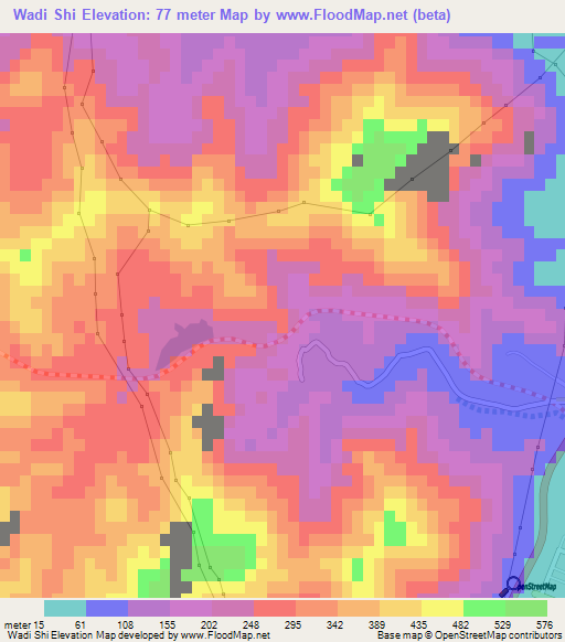 Wadi Shi,United Arab Emirates Elevation Map