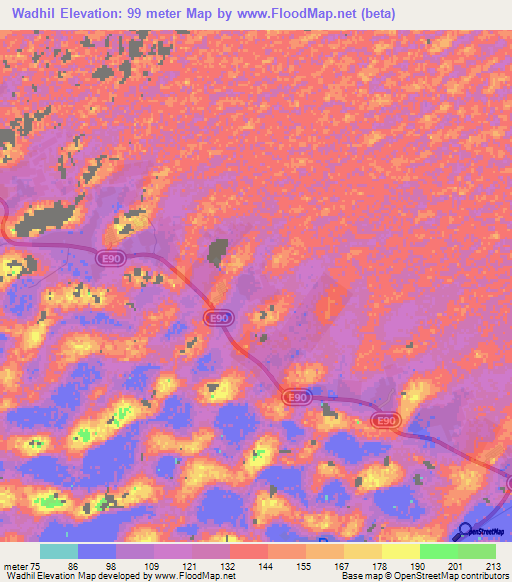 Wadhil,United Arab Emirates Elevation Map