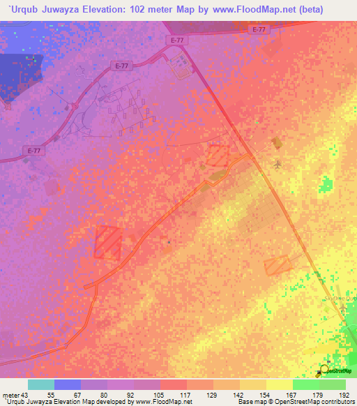 `Urqub Juwayza,United Arab Emirates Elevation Map