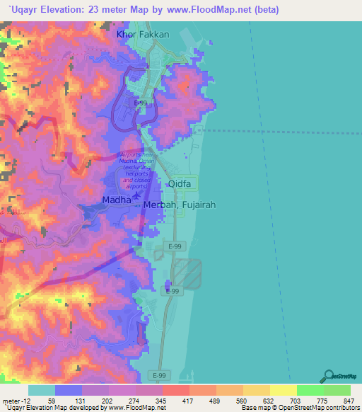 `Uqayr,United Arab Emirates Elevation Map