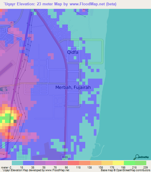 `Uqayr,United Arab Emirates Elevation Map