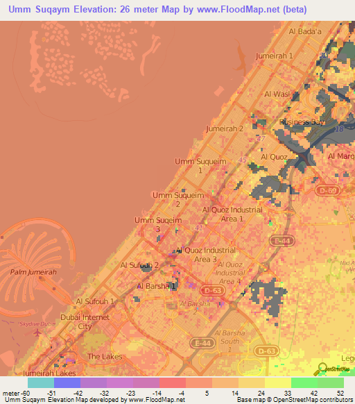 Umm Suqaym,United Arab Emirates Elevation Map