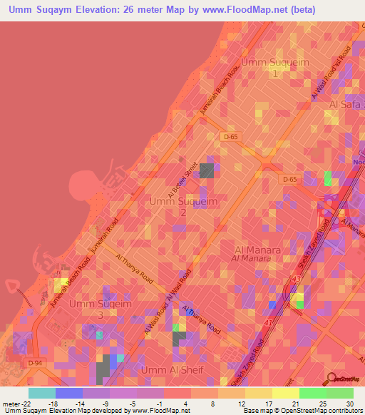 Umm Suqaym,United Arab Emirates Elevation Map